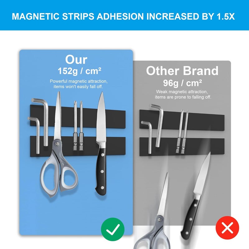 SAICOOS Magnetic Strips Tape with Adhesive Backing Magnet – Heavy Duty Magnets Strip, with 10Pcs Metal Stickers for Double Sided Self Sticky Non Metal, for Tool and Knife Strong Magnetic Wall Holder - Image 3
